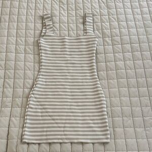 Zara Beige and White Striped Dress